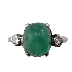 14K White Gold Emerald and Diamond Ring Size 4.5 JAGi Certified #15787